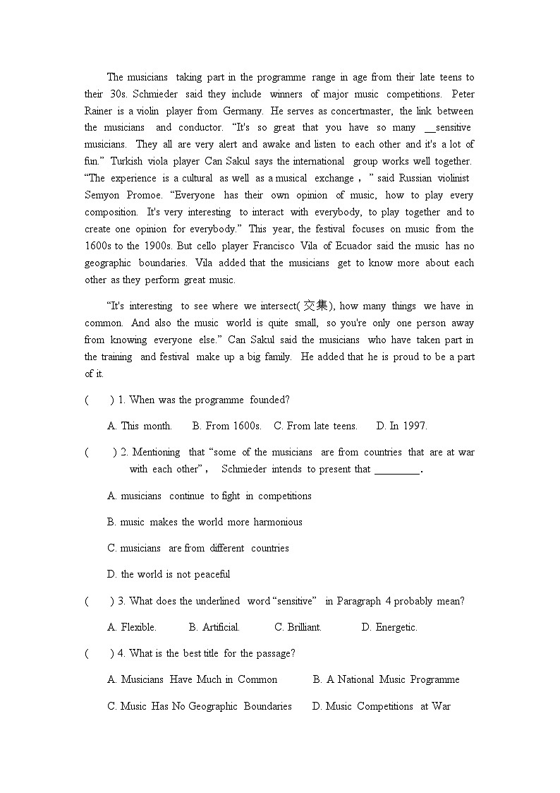 2022-2023学年吉林省辉南县第六中学高一下学期5月半月考英语试卷含答案第3页