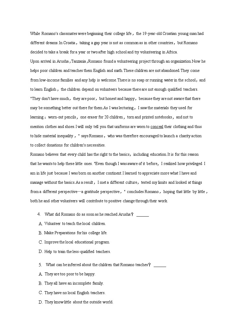 2022-2023学年四川省绵阳市涪城区重点中学高一下学期期中英语试卷含解析03