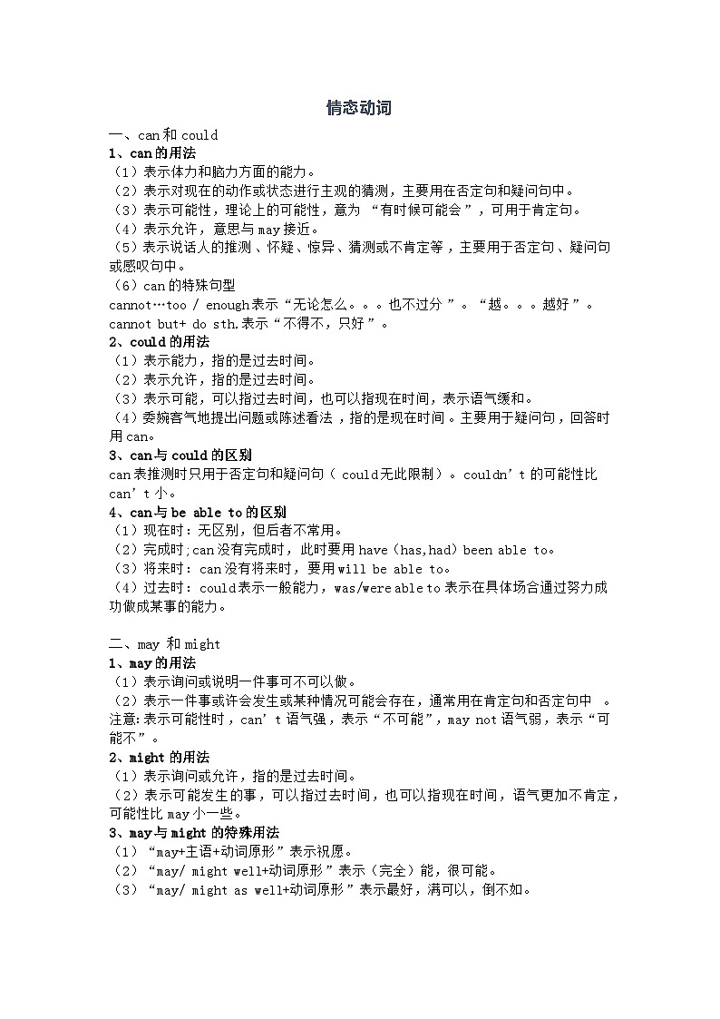 高考英语语法“情态动词”用法小结第1页