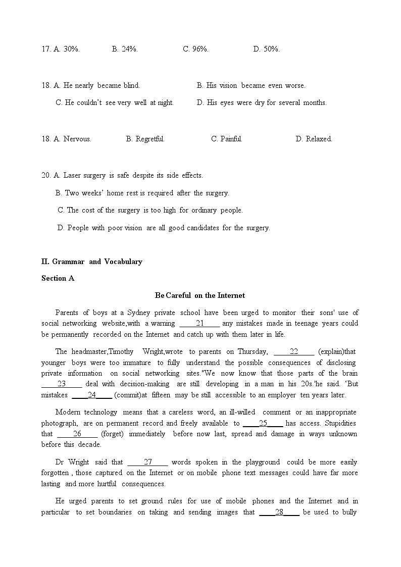 2022-2023学年上海市奉贤区致远高级中学高二下学期5月教学评估英语试题含答案03