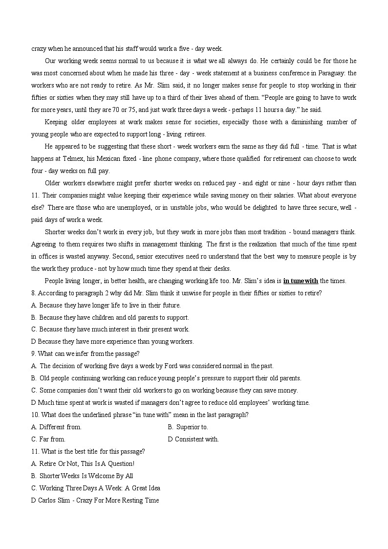 河南省驻马店高级中学2022-2023学年高二下学期期中考试英语试题03