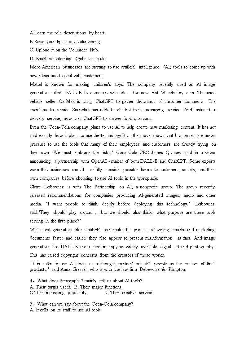 甘肃省2023届高三下学期第三次诊断考试（三模）英语试卷（含答案）02