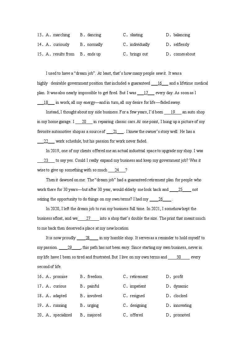 辽宁高考英语完形填空专项训练02