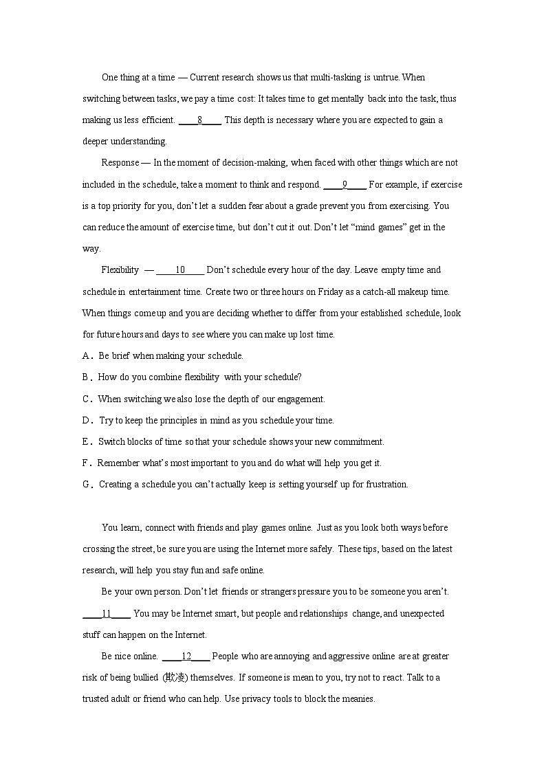 浙江高考英语七选五专项训练02