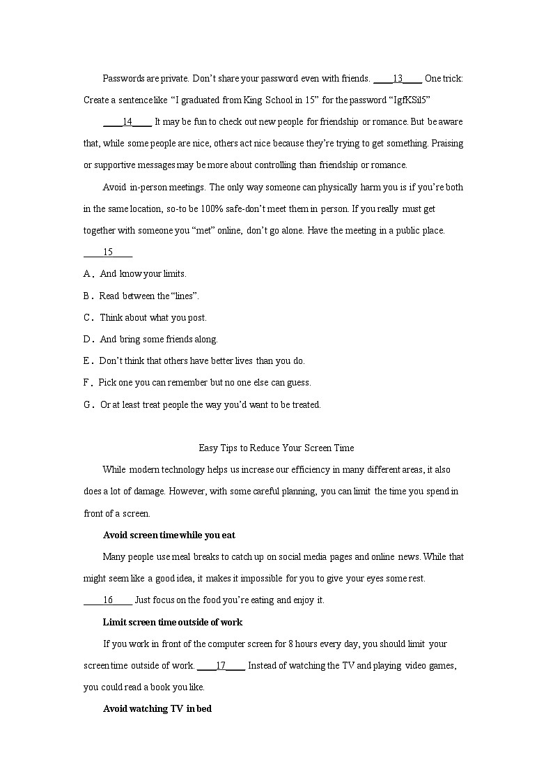 浙江高考英语七选五专项训练03