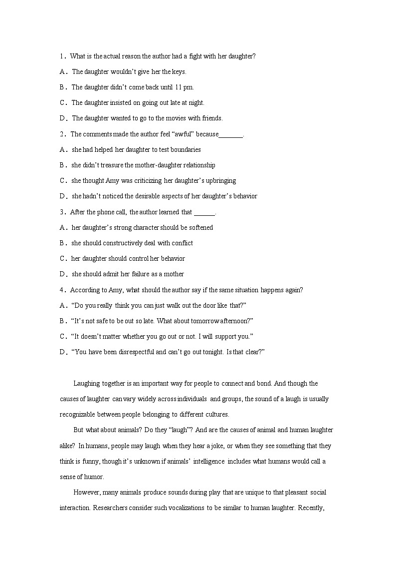 北京高考英语阅读理解专项训练02