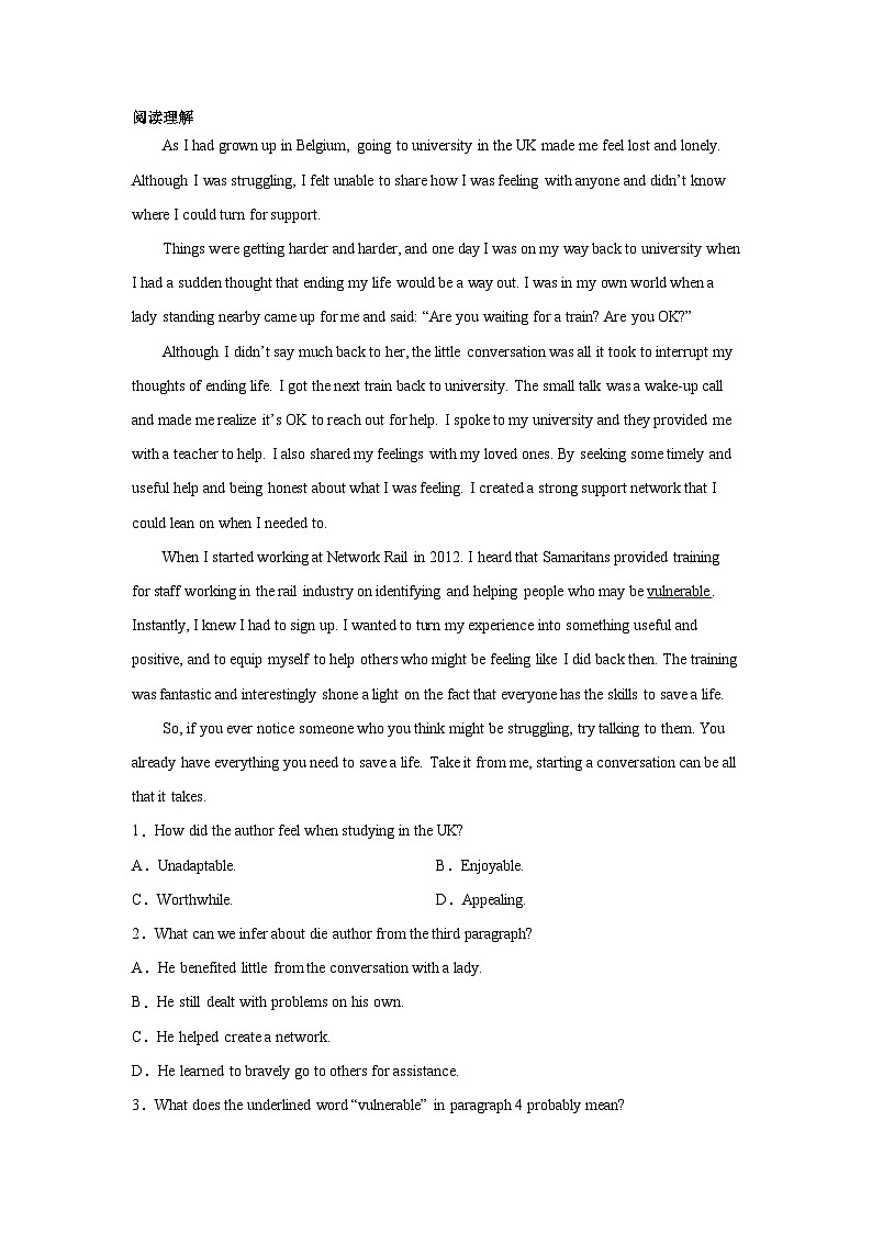 广西高考英语阅读理解专项训练01