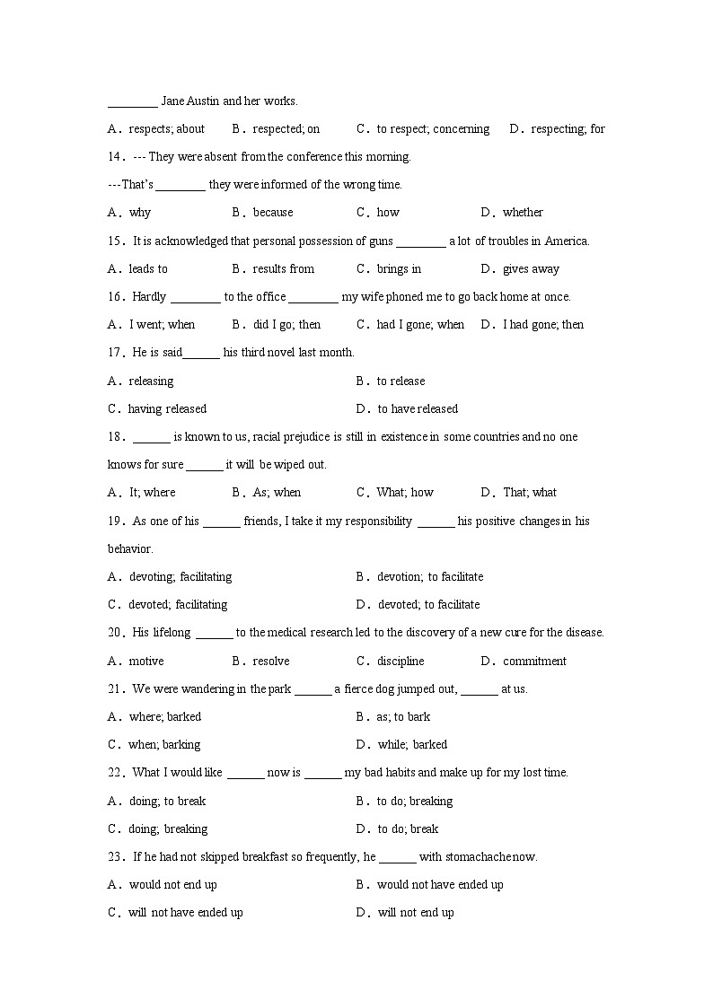 高考英语单项选择专项训练02