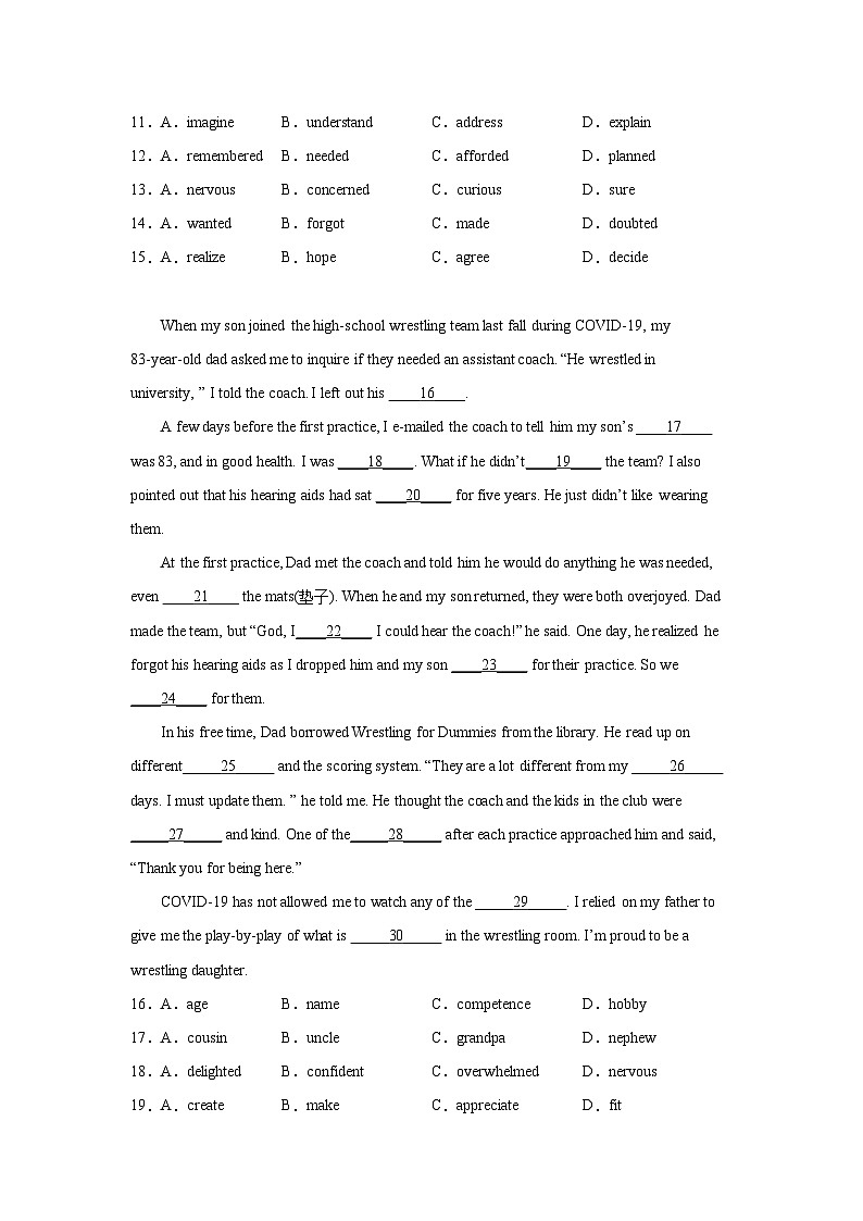 高考英语完形填空专项训练02