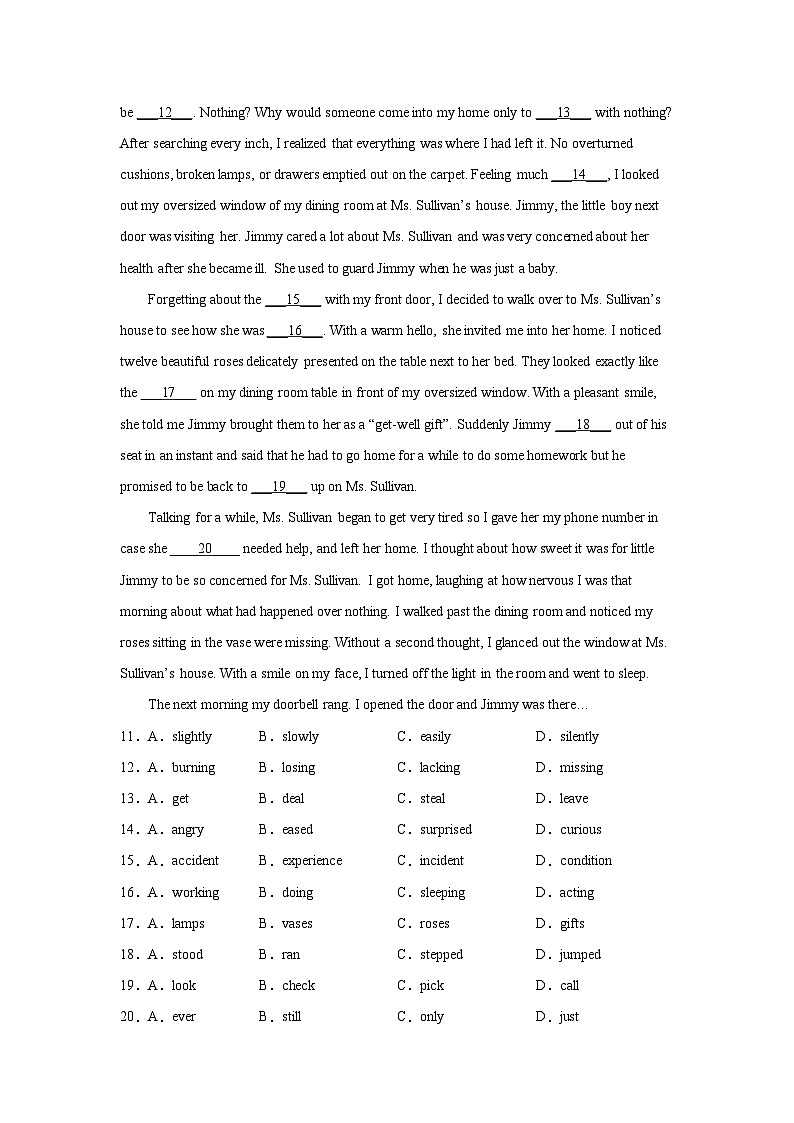 北京高考英语完形填空专项训练02