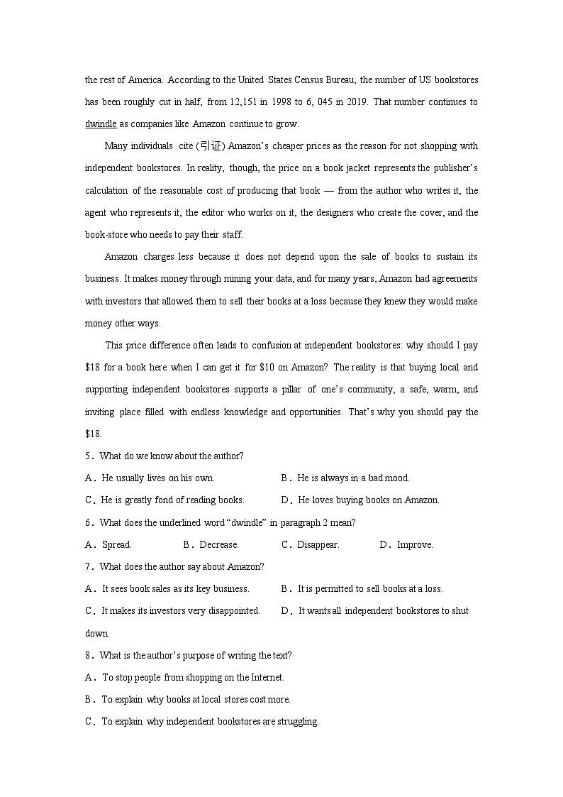 甘肃高考英语阅读理解专项训练02