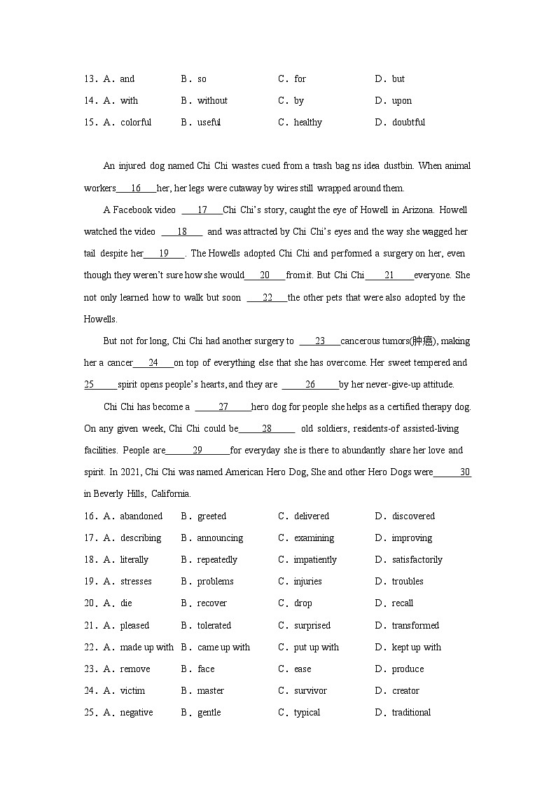 高考英语完形填空专项训练02