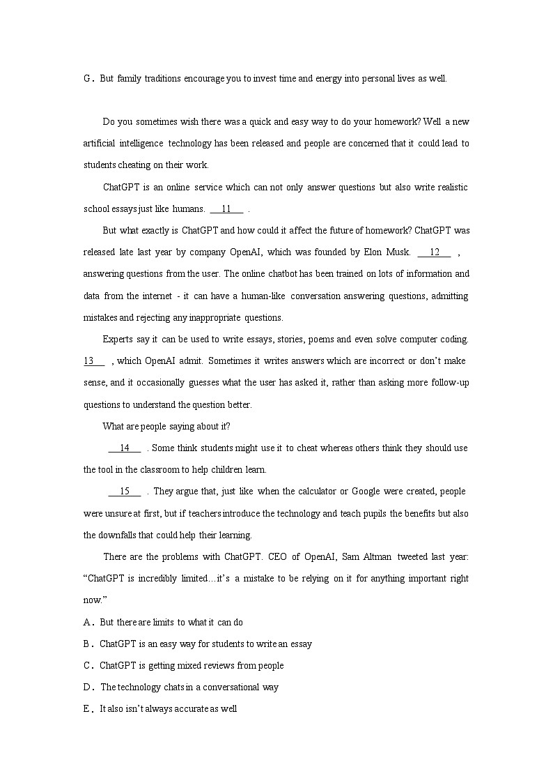 陕西高考英语七选五专项训练第3页