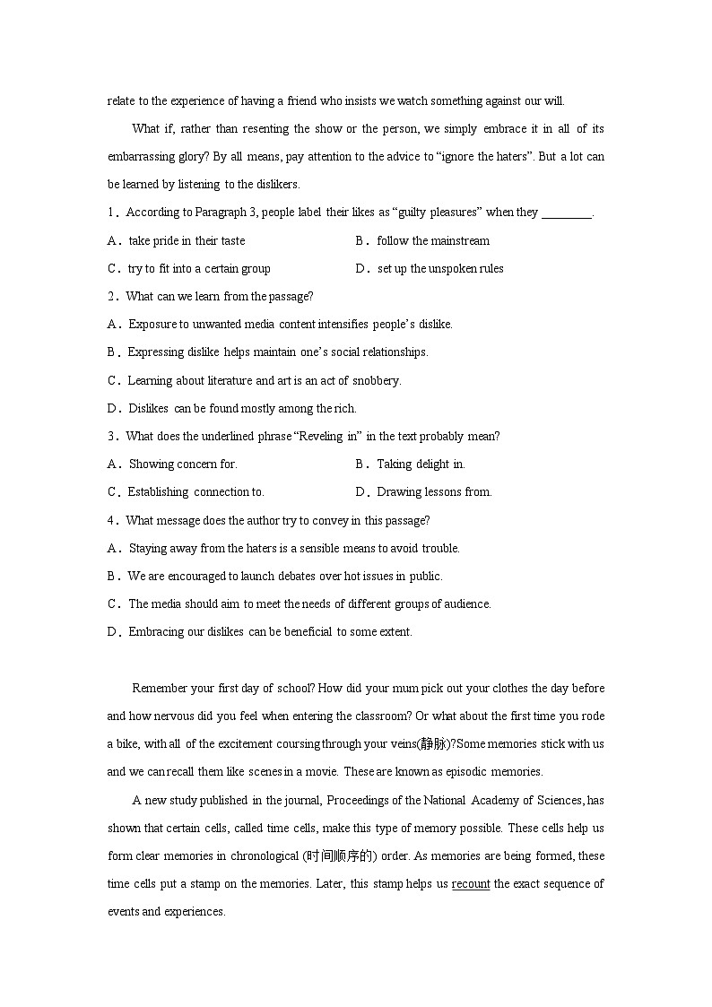 北京高考英语阅读理解专项训练02