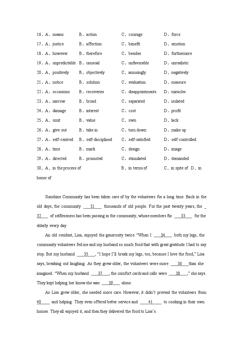 高考英语完形填空专项训练03