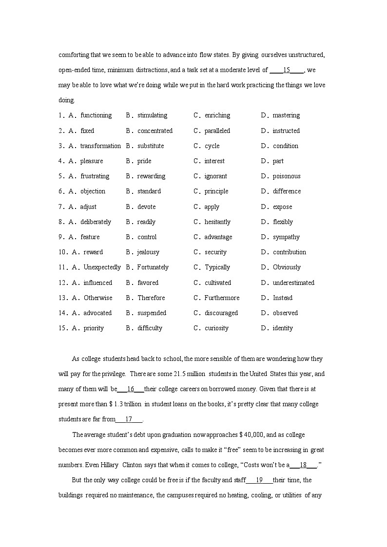 上海高考英语完形填空专项训练02