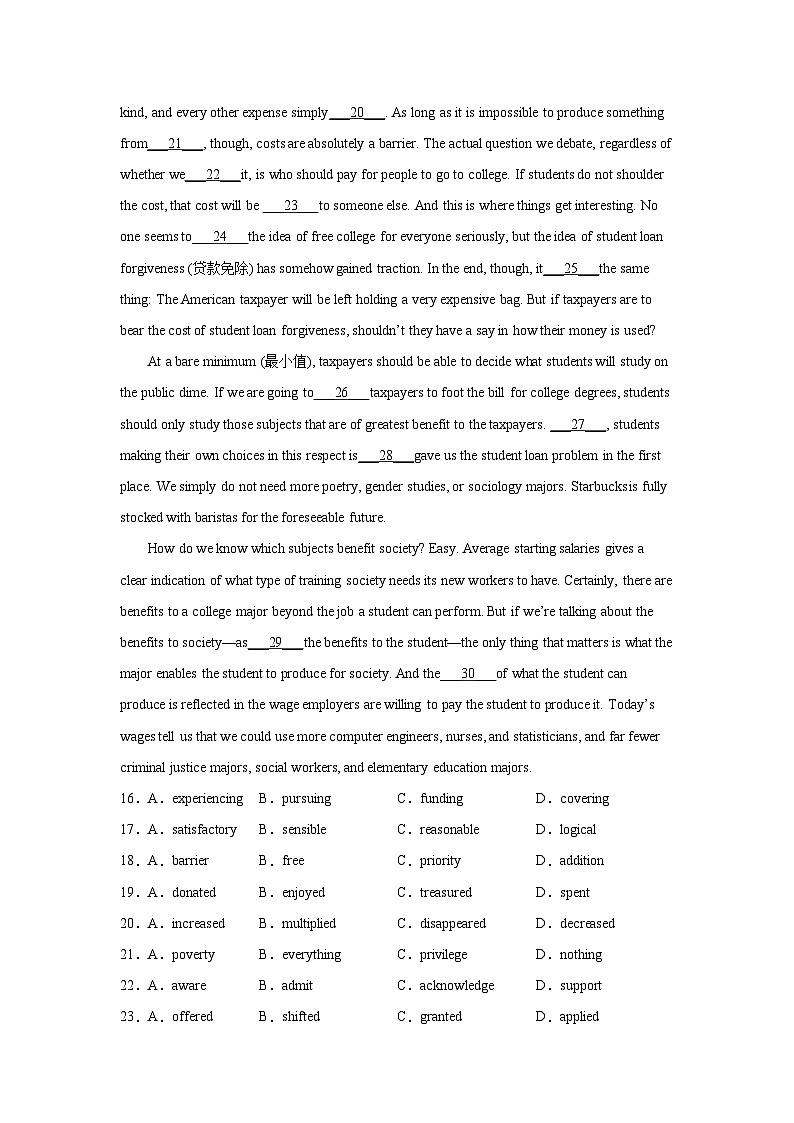 上海高考英语完形填空专项训练03