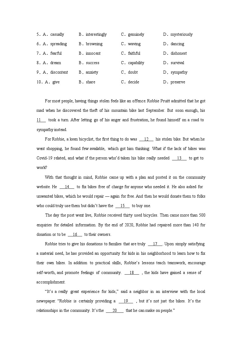 北京高考英语完形填空专项训练02