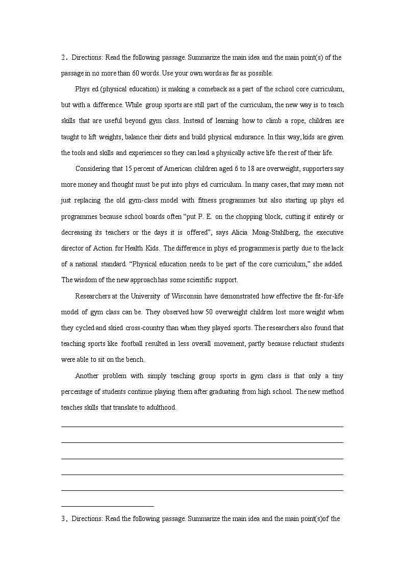 高考英语概要写作专项训练02