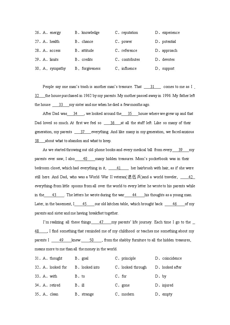 河北高考英语完形填空专项训练03