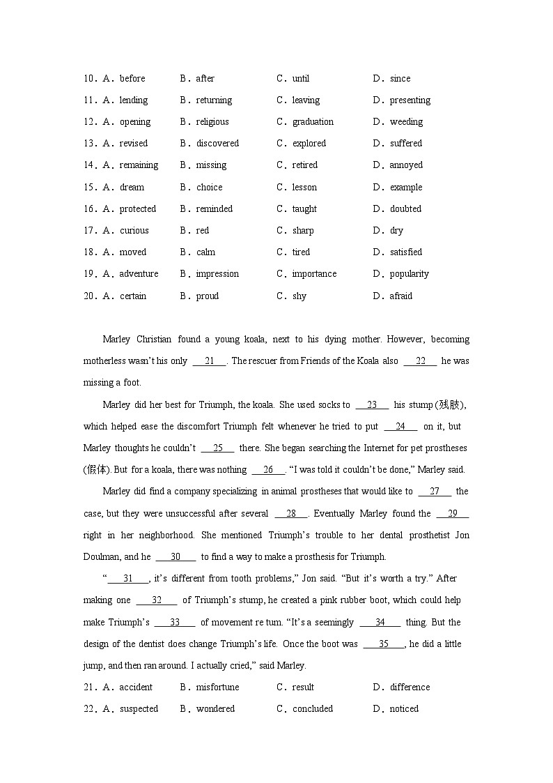 吉林高考英语完形填空专项训练第2页