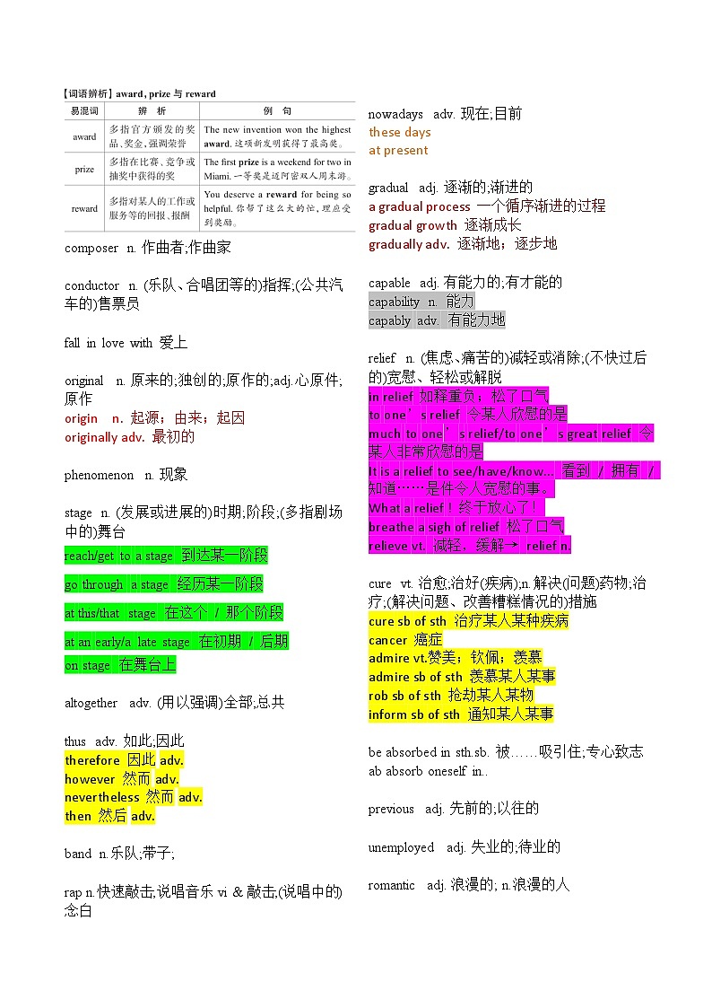 必修第二册 Unit 5-2024年高考英语一轮复习重难词汇练习（人教版2019）第2页