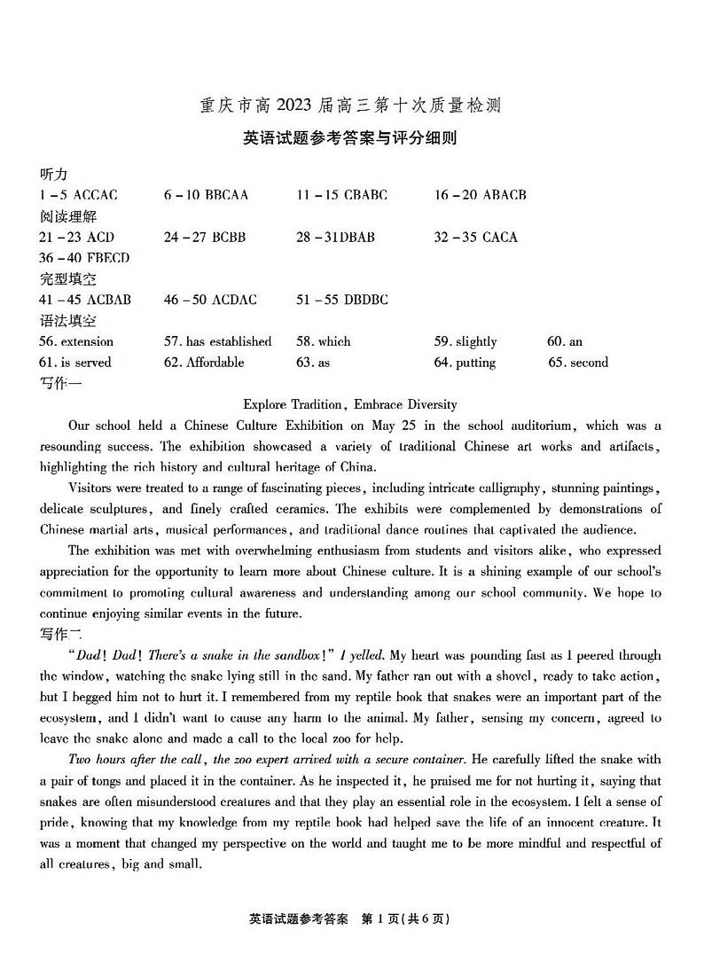 2023届重庆市南开中学校高三下学期第十次质量检测英语试题word版含解析01