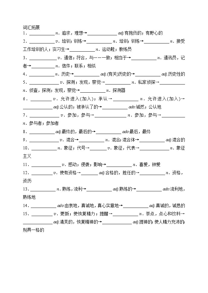 Unit 1 词性转换积累检测-2022-2023学年高中英语外研版（2019）选择性必修第四册02