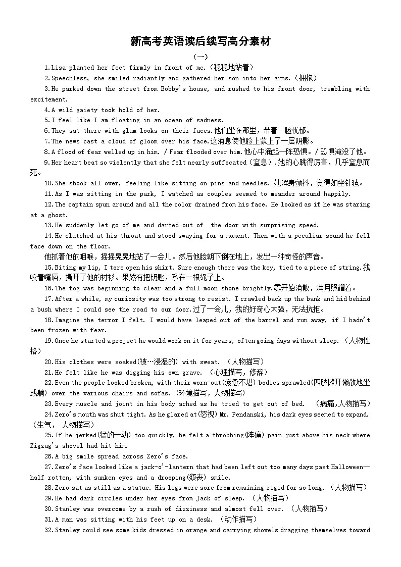 高中英语2024新高考读后续写高分素材（共两组75句）第1页