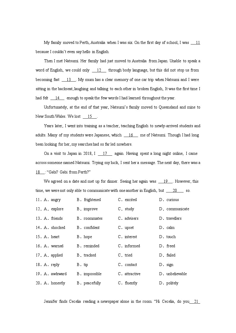 北京高考英语完形填空专项训练02