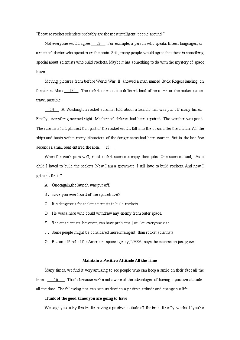 高考英语七选五专项训练03