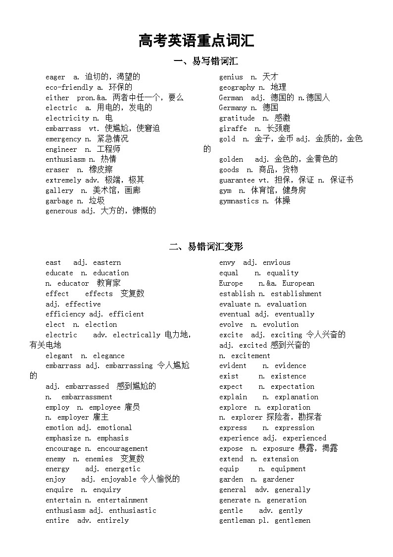 高中英语2024高考重点词汇分类汇总4（共六类）第1页