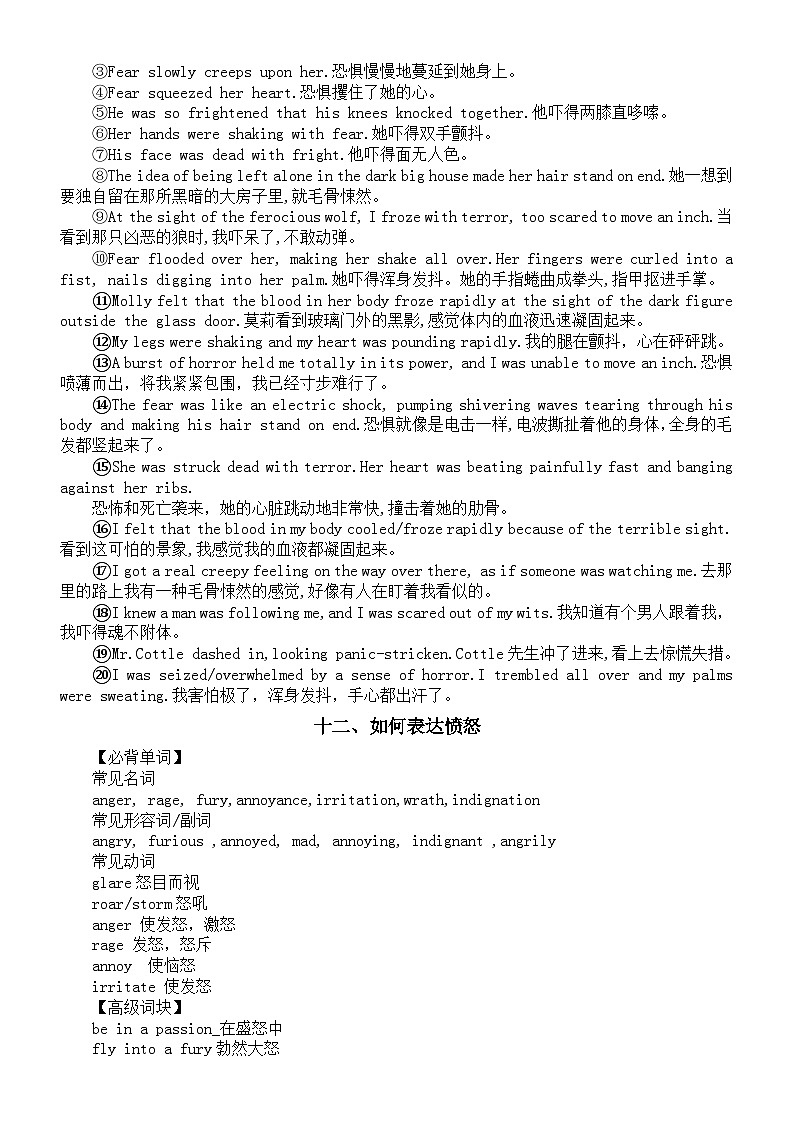 高中英语2024高考读后续写情绪描写素材（恐惧+愤怒+惊讶）02