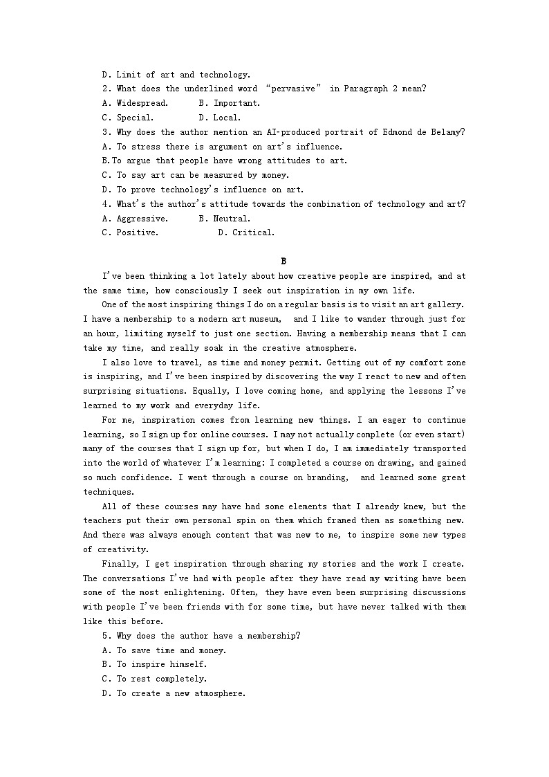 新教材2023版高中英语课时作业16单元素养提升四Unit4Meetingthemuse外研版选择性必修第一册03