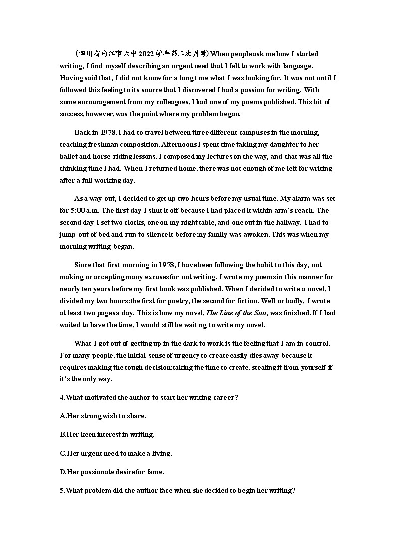 2024届高考英语一轮复习选择性必修第三册UNIT5POEMS课时作业含答案第3页