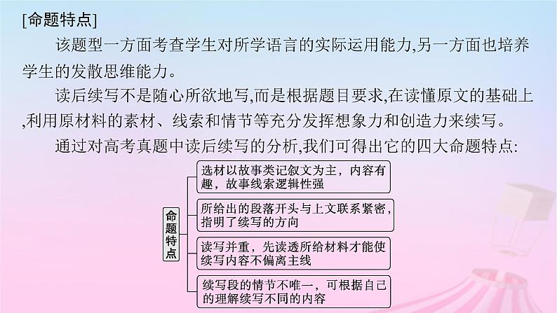 适用于新教材2024版高考英语一轮总复习写作专项提升第二部分第1讲必须要了解的读后续写题型基次件课件PPT03