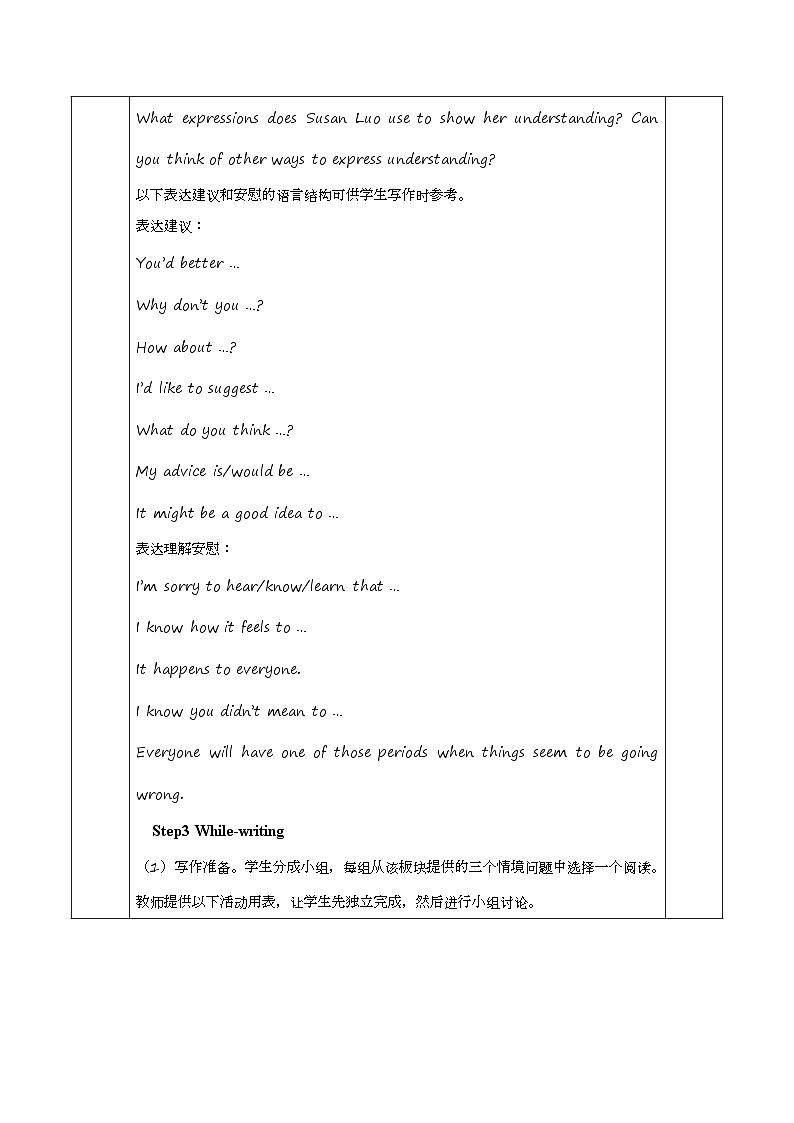 高中英语（人教版2019）必修一：Unit 1 Teenage life   Reading for Writing 教案02