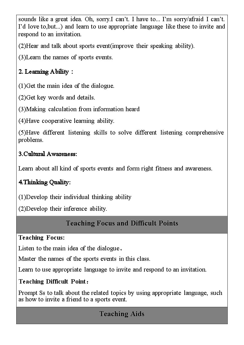 高中英语（人教版2019）必修一：Unit 3 Sports and Fitness Listening and Speaking  教案02