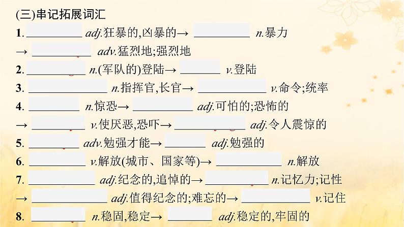 适用于新教材2024版高考英语一轮总复习背诵默写本Unit3Warandpeace课件外研版选择性必修第三册06