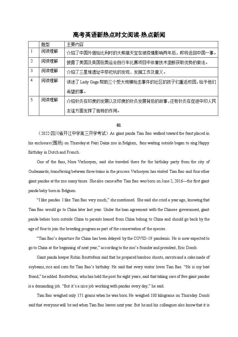 【备战2024年高考】（全国通用版）英语新热点时文阅读04 热点新闻-试卷第1页
