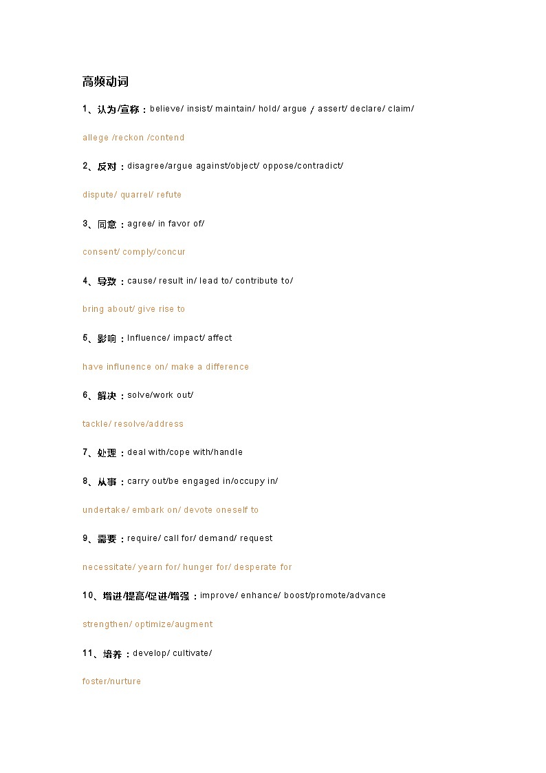 高中英语作文高分词汇分类汇总01