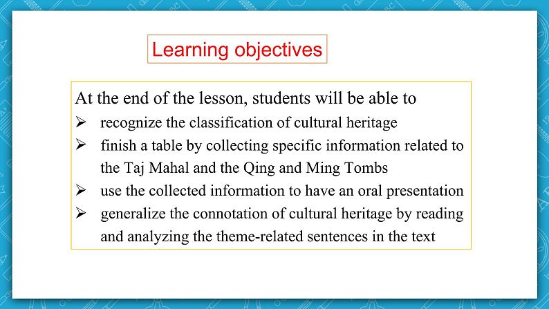 【大单元】Unit 1 Culture Heritage Period 1 Opening page & Workbook expanding your world 课件+教案02