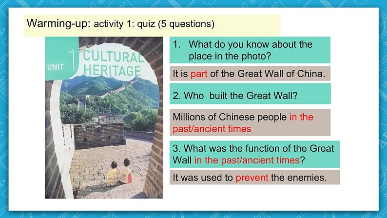 【大单元】Unit 1 Culture Heritage Period 1 Opening page & Workbook expanding your world 课件+教案04