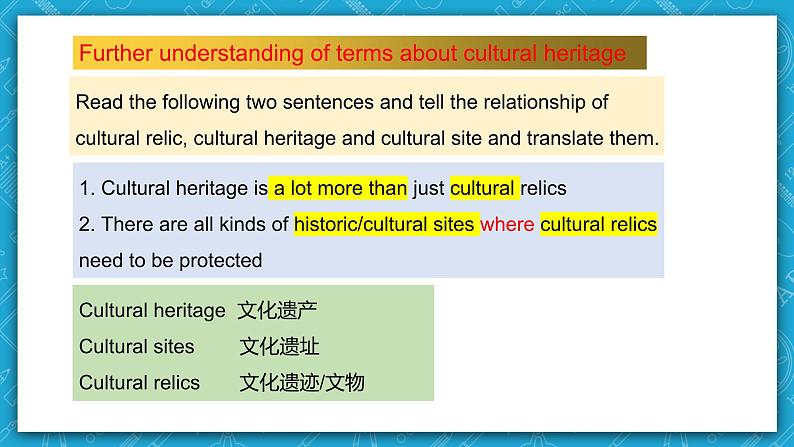 【大单元】Unit 1 Culture Heritage Period 1 Opening page & Workbook expanding your world 课件+教案08