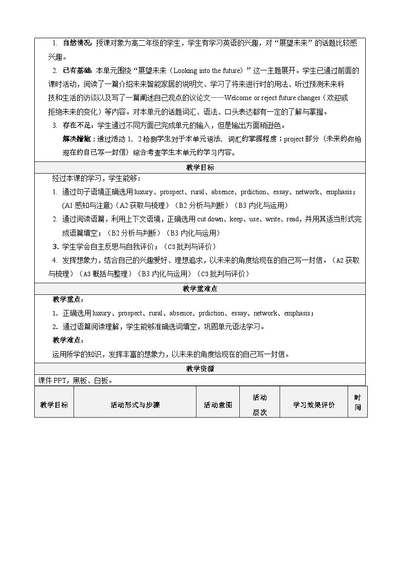 高中英语人教版(2019)选择性必修第一册Unit 2 Looking into the future Accessing your progress 教案第2页