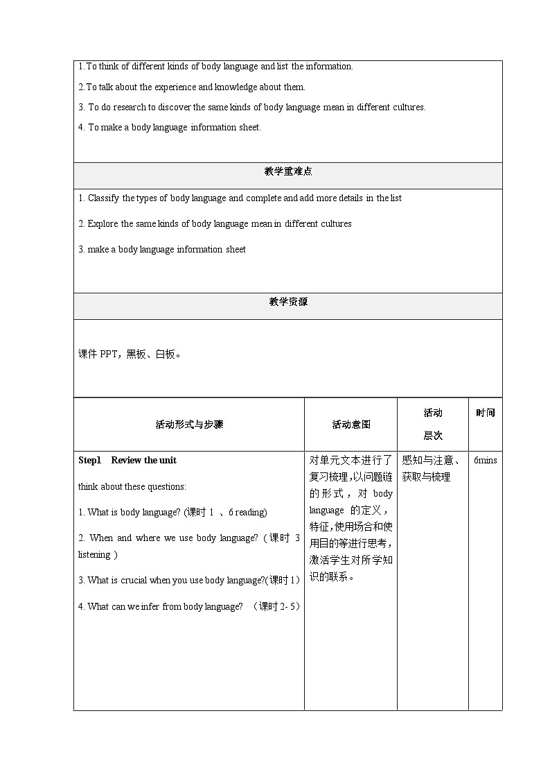 高中英语人教版(2019)选择性必修一大单元Unit4 Body Language课时8 Assessing Your Progress Project课件+教案02