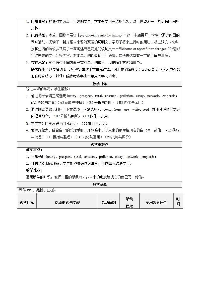 【大单元】Unit 2 Looking into the future Accessing your progress 课件+教案02