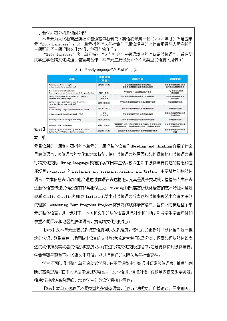 【大单元】Unit4 Body Language单元整体教学说课 课件+教案02
