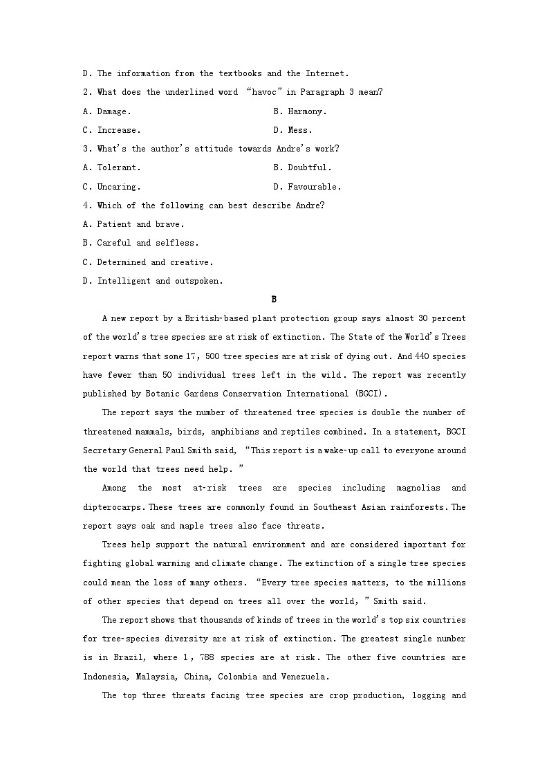 2024版高考英语一轮总复习课时质量评价29Unit3EnvironmentalProtection新人教版选择性必修第三册第2页