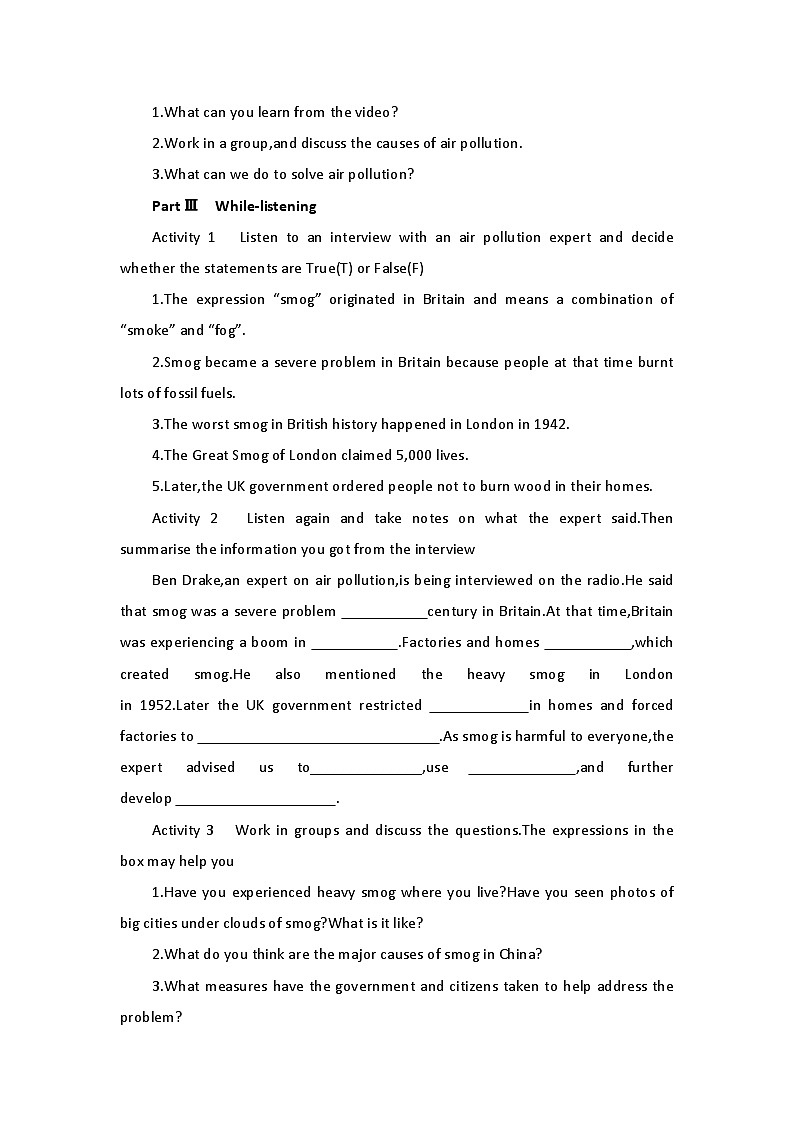 2019新人教高中英语选择性必修三Unit3Environmental Protection-Using Language公开课学案02